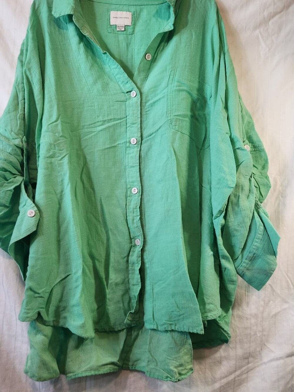 American Eagle Green Gauze Oversized Button-Down Shirt XXL
